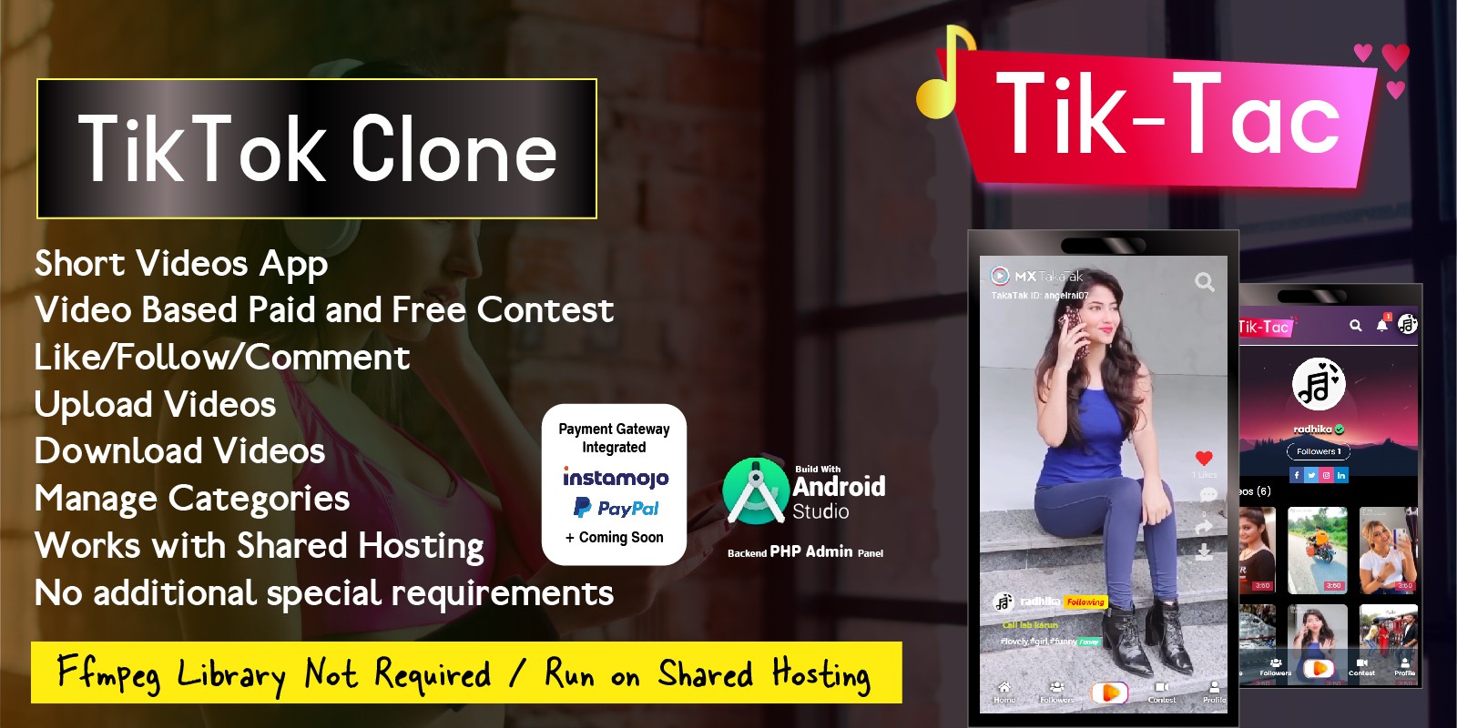 TikTac - Short Video App with Admin Panel