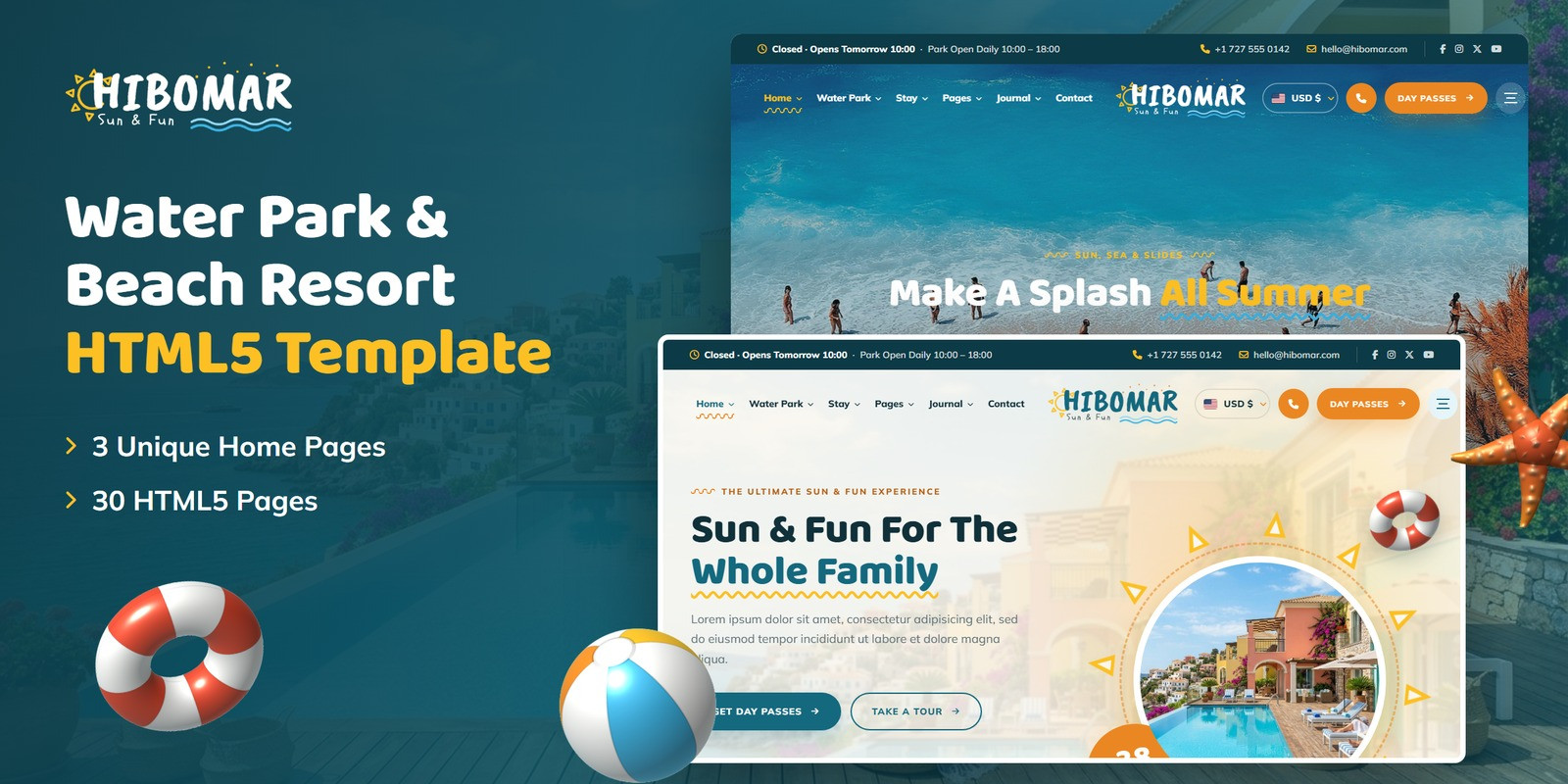 Hibomar - Water Park and Resort HTML Template