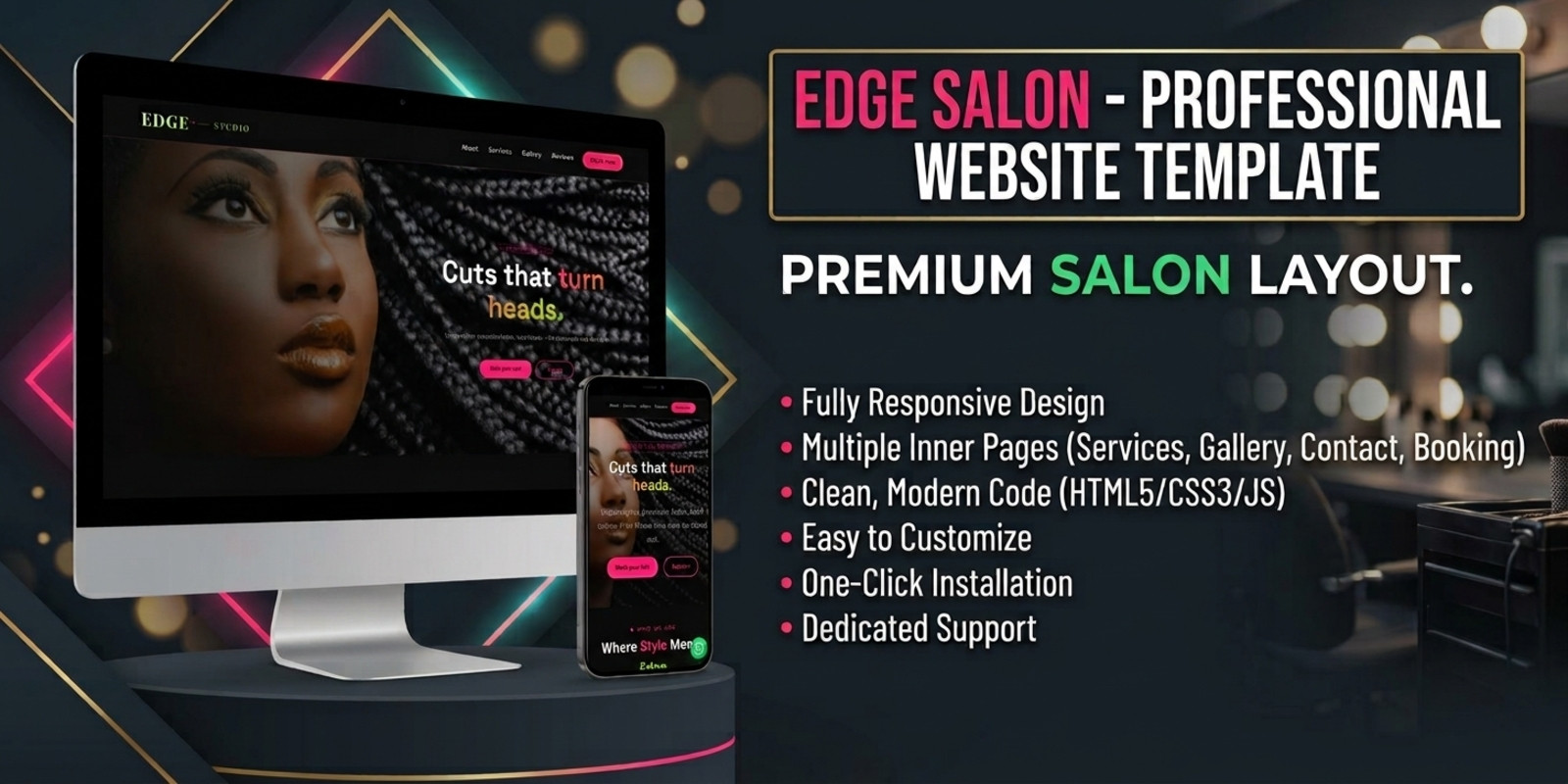 Dark Salon - One Page HTML Website Template