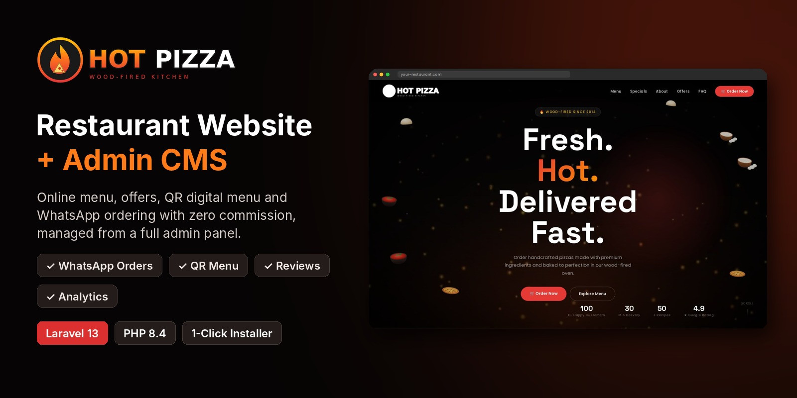 Hot Pizza - Laravel Restaurant Website and Menu