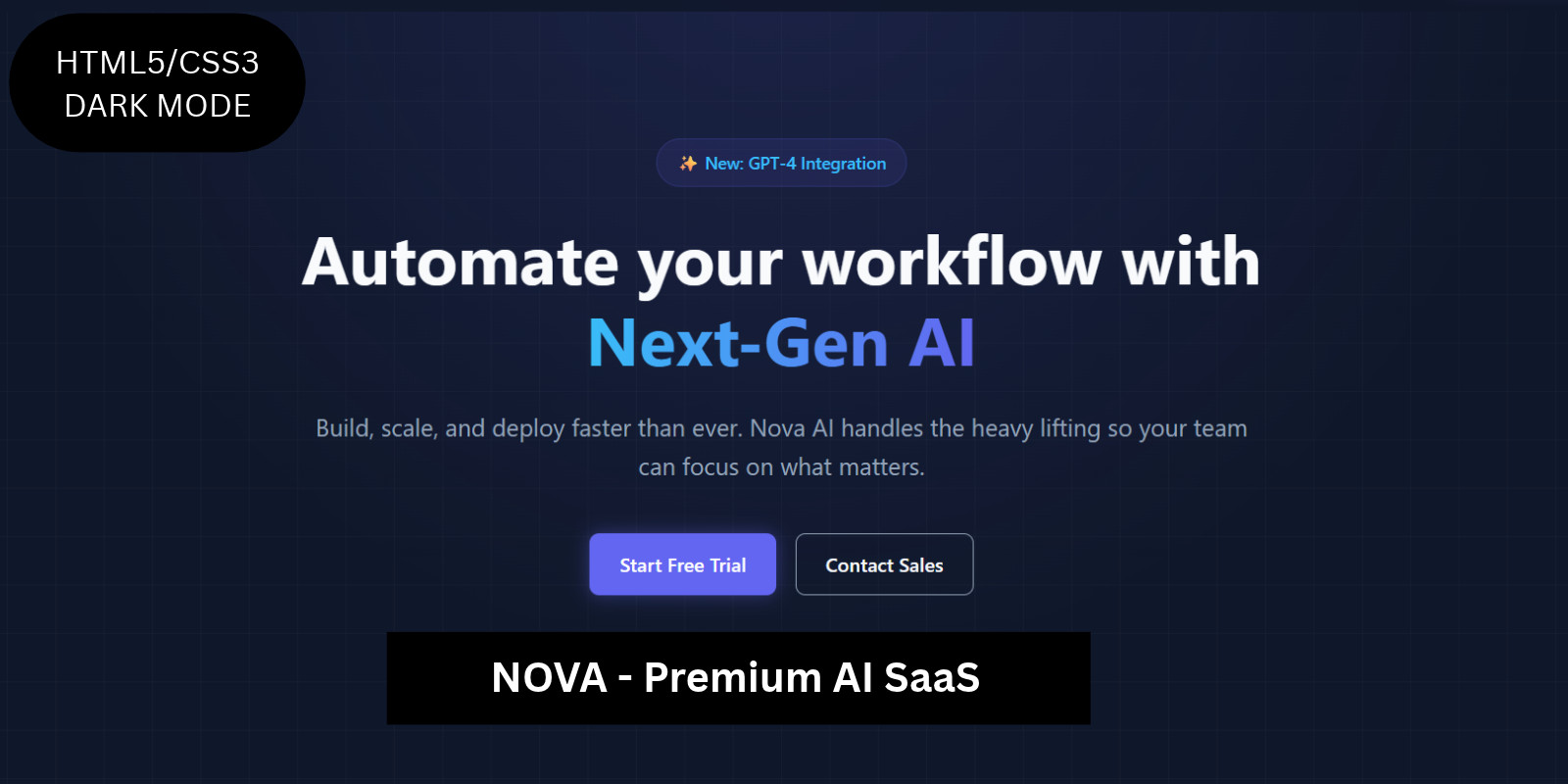 Nova - Dark Mode AI SaaS HTML Template