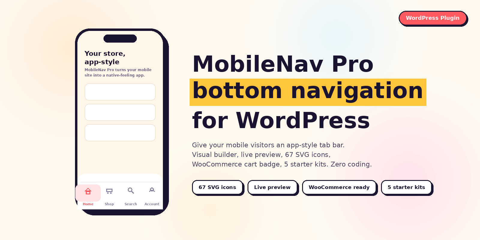 MobileNav Pro - App-Style Bottom Navigation