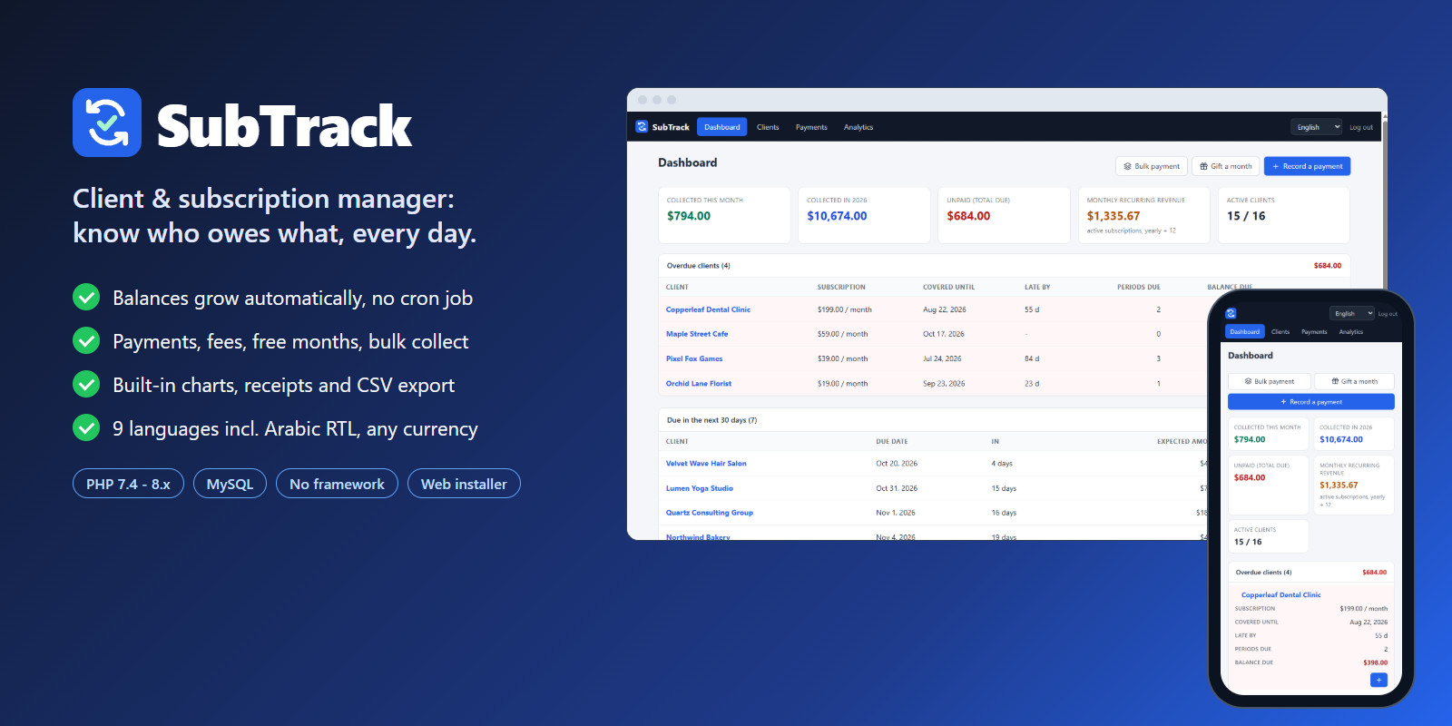 SubTrack - PHP Client and Subscription Manager
