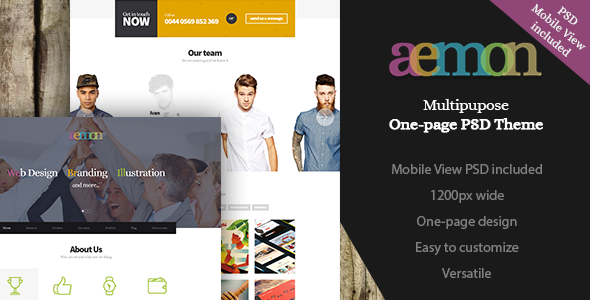 Aemon | Multipurpose One-Page PSD Theme