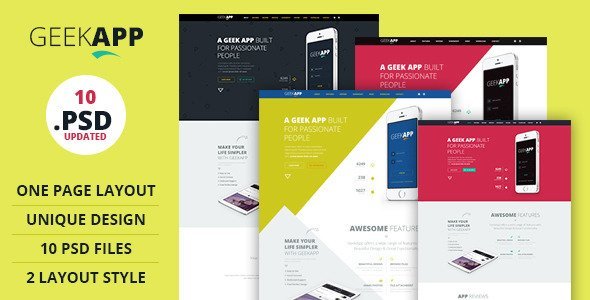 GeekApp - One Page App Landing PSD Template