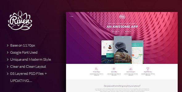 Riven - One Page App Landing PSD Template