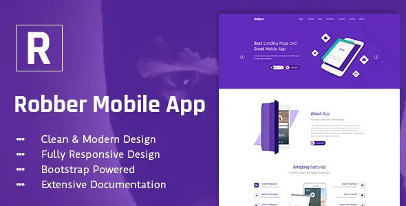 Robber Mobile App Landing Page PSD Template