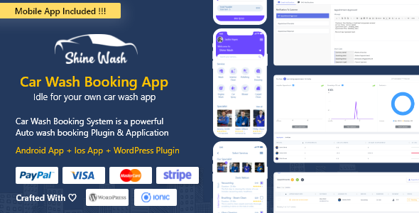 Shinewash - Car Wash Booking System For WordPress with mobile apps android + Ios + Wordpress Plugin