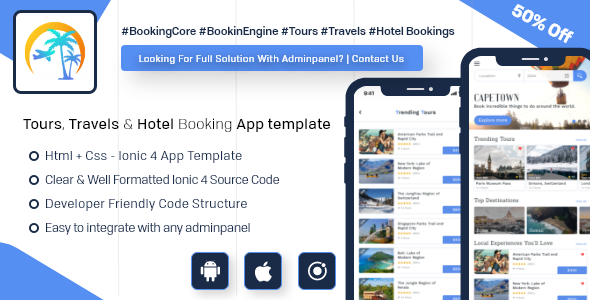 Tours, Travels & Hotel Booking android app + ios app templete - Trip Coach ( HTML + CSS Files Ionic