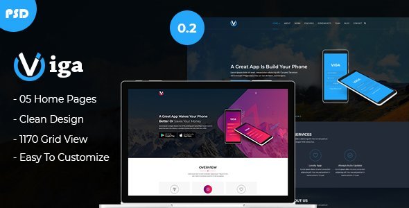 Viga - Mobile App Landing Page PSD Template