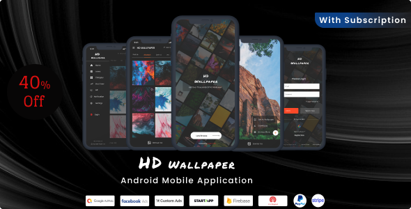 HD Wallpaper Android Mobile Application (Google Ads, Facebook Ads, Paypal, Stripe and many more)