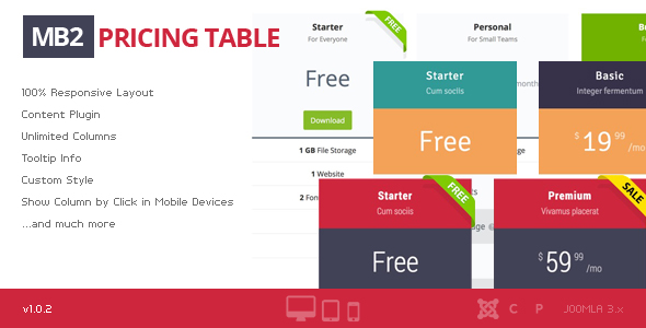 Mb2 Pricing Table - Joomla Extension