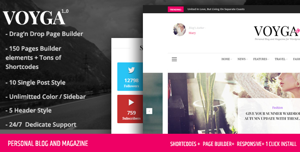 Voyga - Personal Blog and Magazine Responsive WordPress Theme