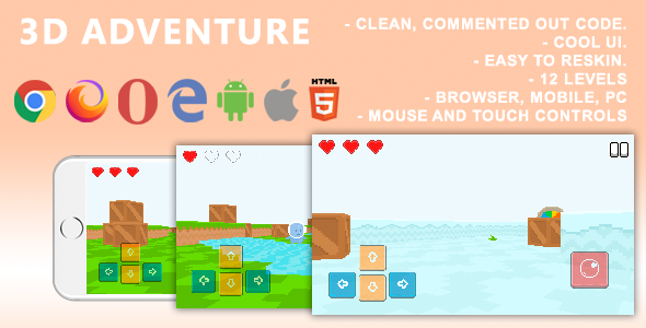3D Adventure. Mobile, Html5 Game .c3p (Construct 3)