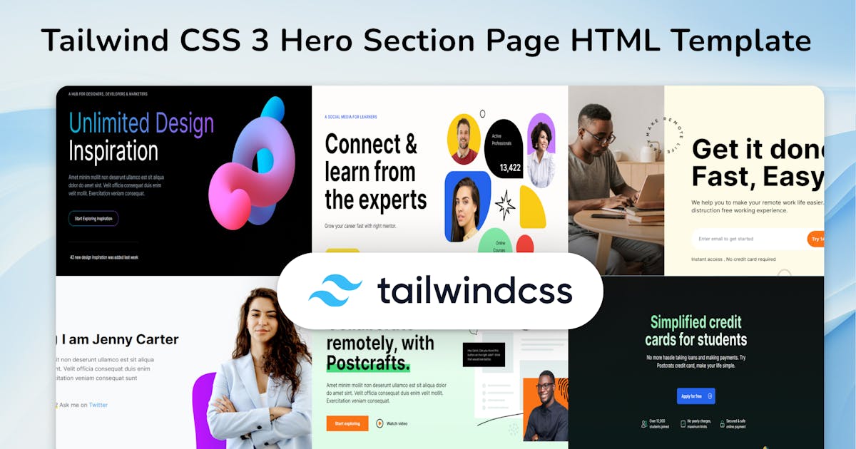 Tailwind CSS 3 Hero Section HTML Template - Heroda