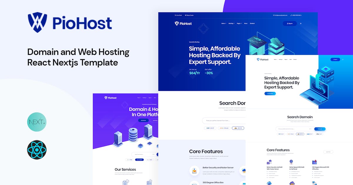 Piohost - Domain and Web Hosting React Nextjs
