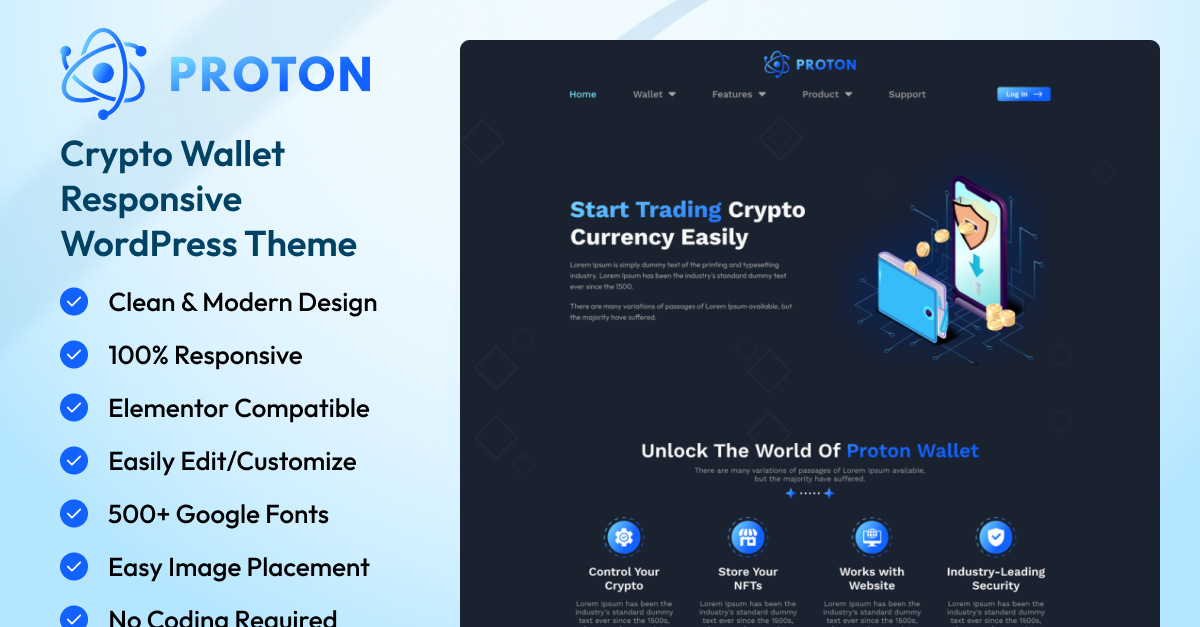Crypto Wallet Responsive WordPress Theme - TemplateMonster