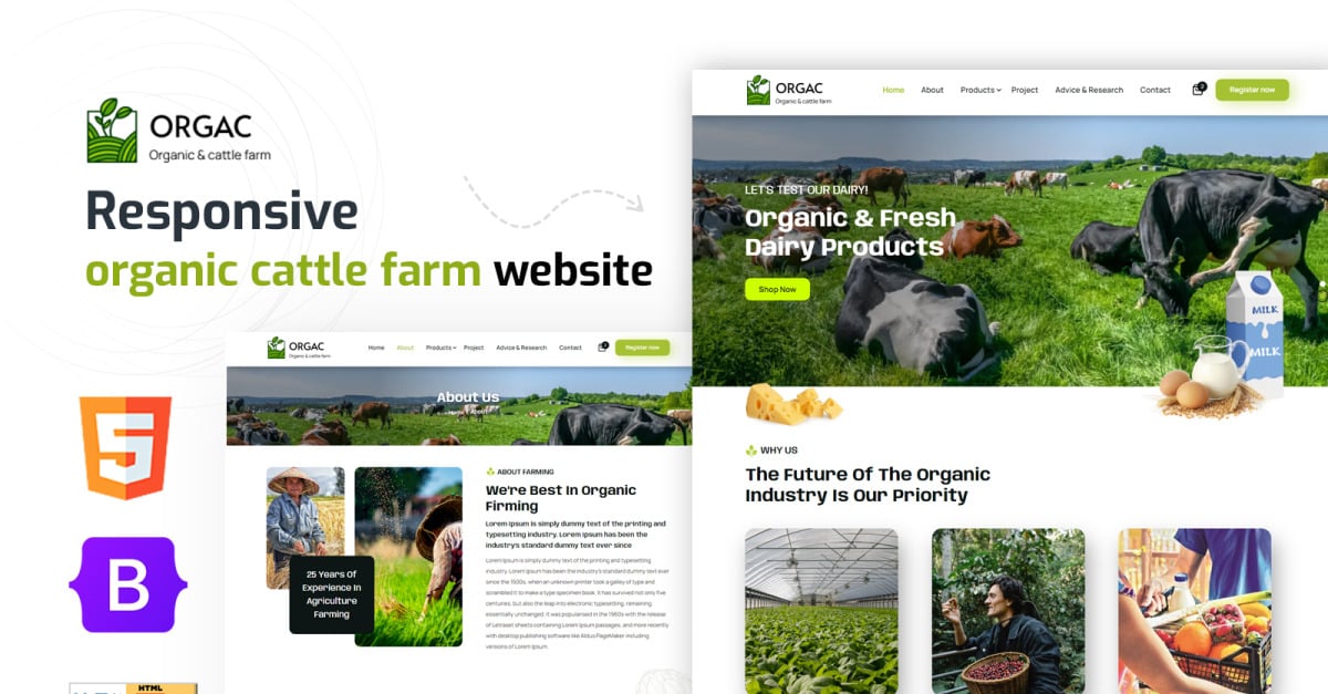 Orga - Organic Agriculture and Cattle, Dairy Product Farming HTML5 Template