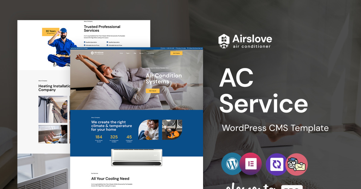Airslove - Air Conditioner Service WordPress Elementor Theme
