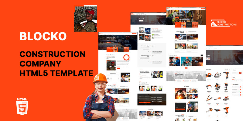 Blocko Construction HTML5 Website Template by Templatebae
