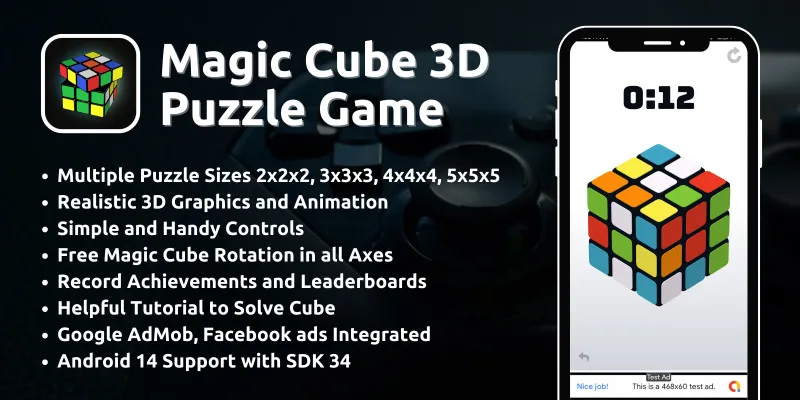 Magic Cube Puzzle 3D Game with AdMob Ads Android by MJAppsStudio