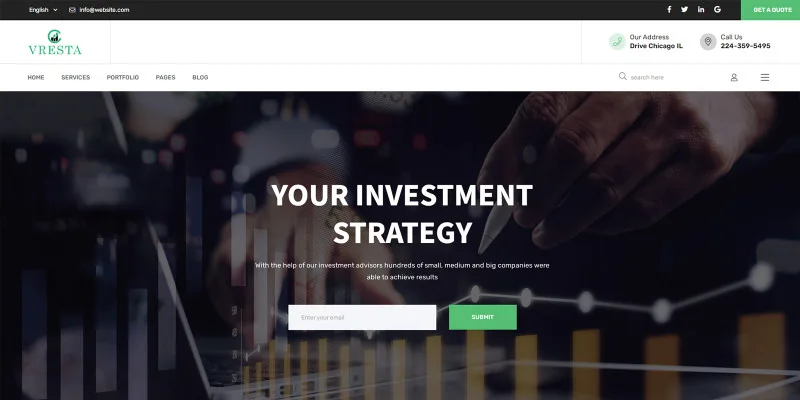 Vresta Investing Firm HTMl5 Website Template by Templatebae