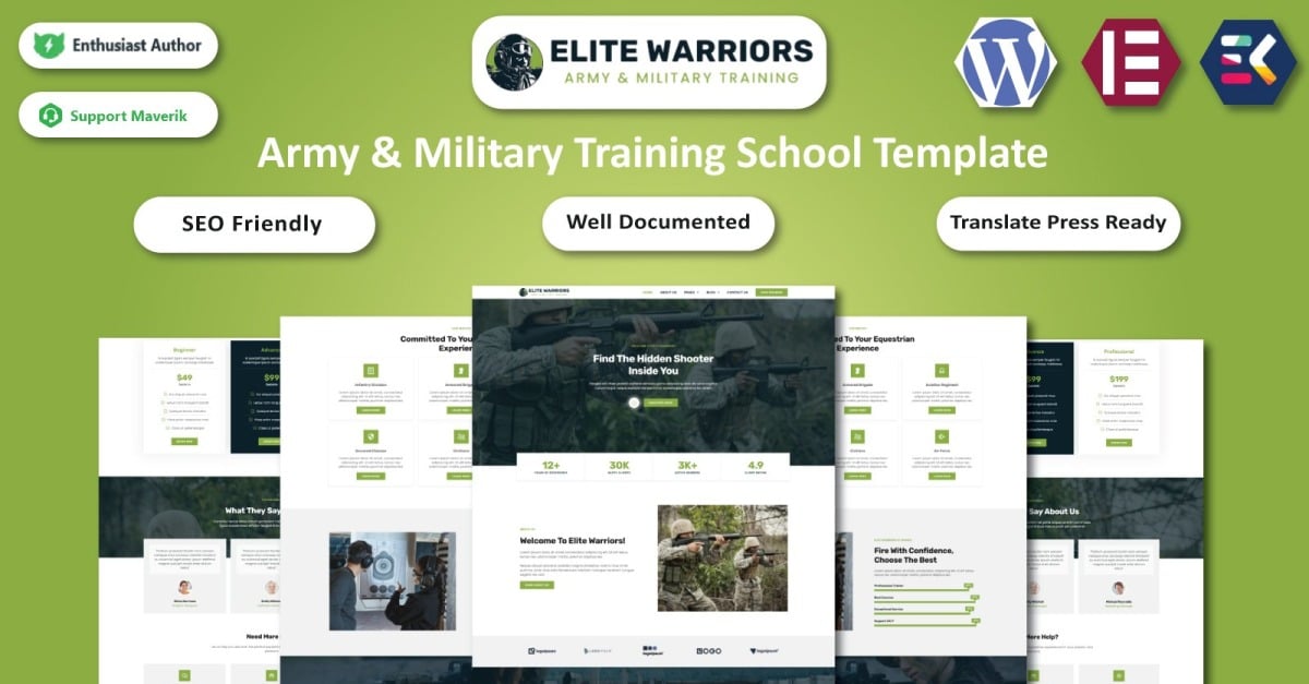 Elite Warriors - Army & Military Training School WordPress Elementor Template