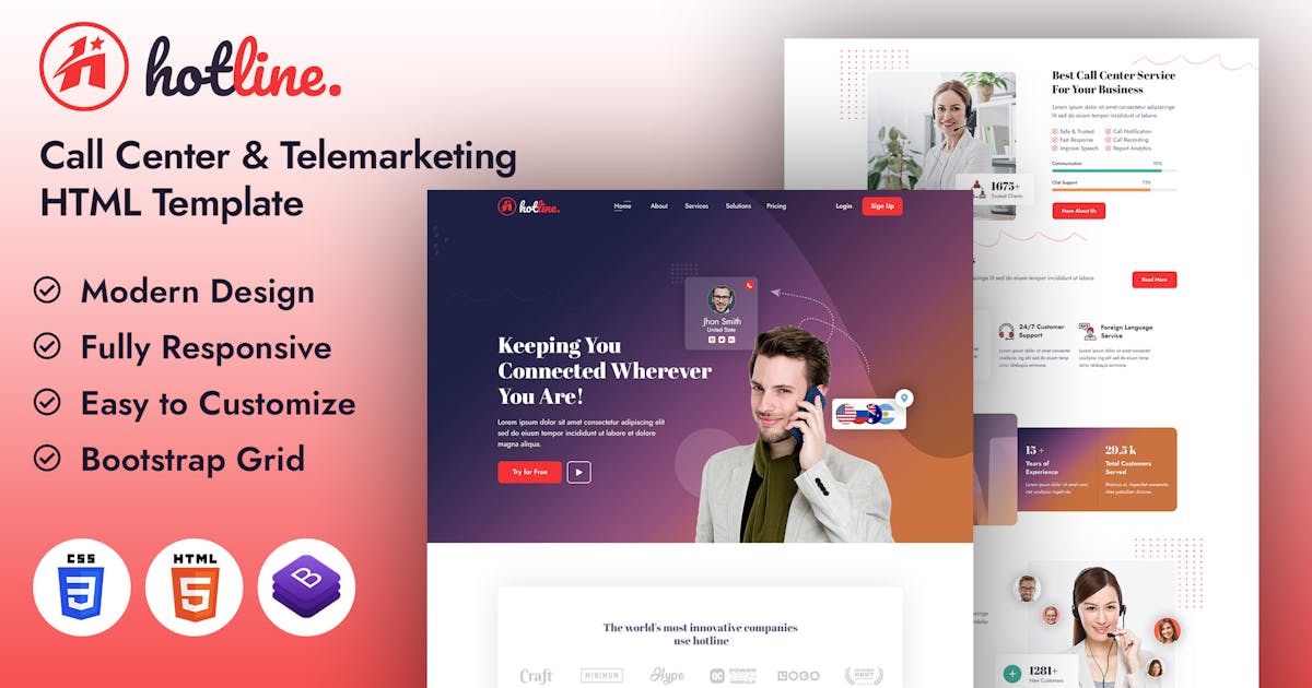 Hotline | Call Center and Telemarketing HTML Templ