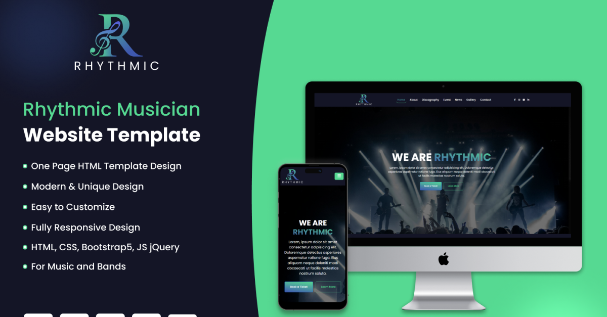 Rhythmic Musician | One Page Music & Bands Website Template