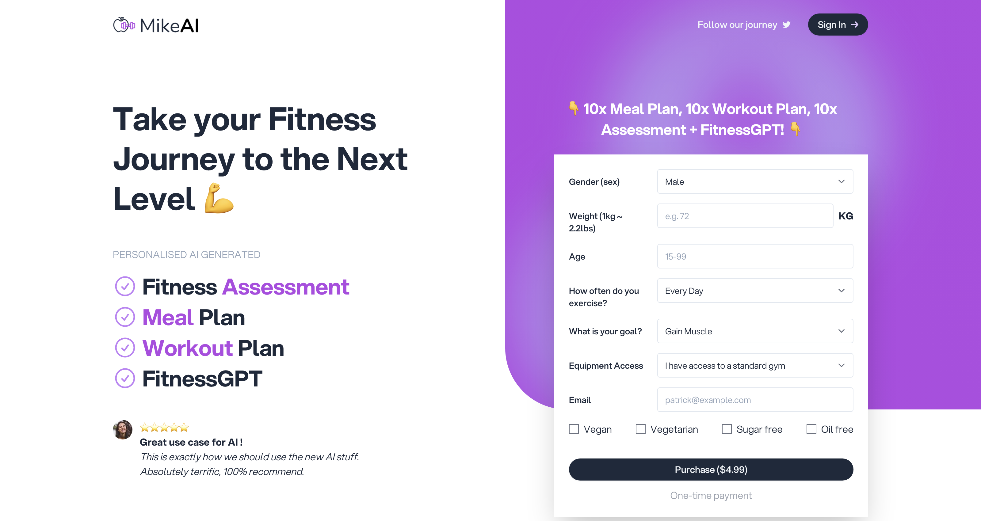MikeAI | Meal Plans, Workout Plans & Fitness Assessment