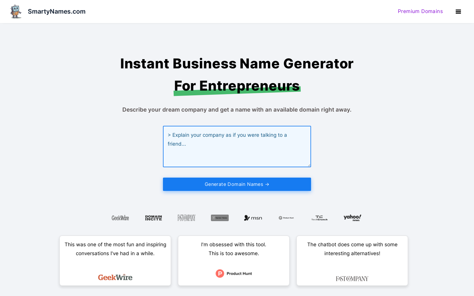 Domain and Business Name Search with AI